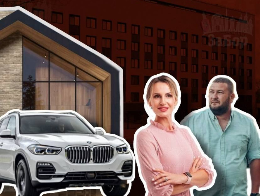 Колаж: котедж, BMW X5, Олександр Федоров та Ірина Кулєш