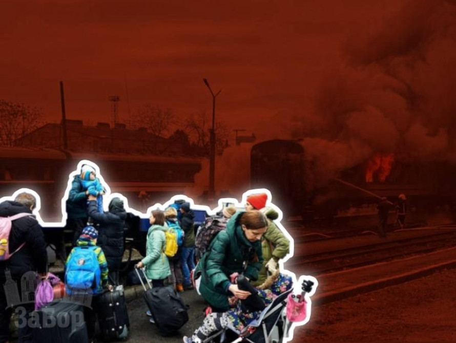 Колаж: потяг та евакуація