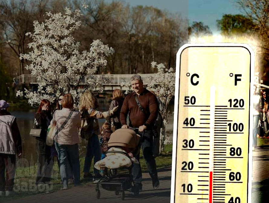 Колаж: термометр та весна у Дубовці