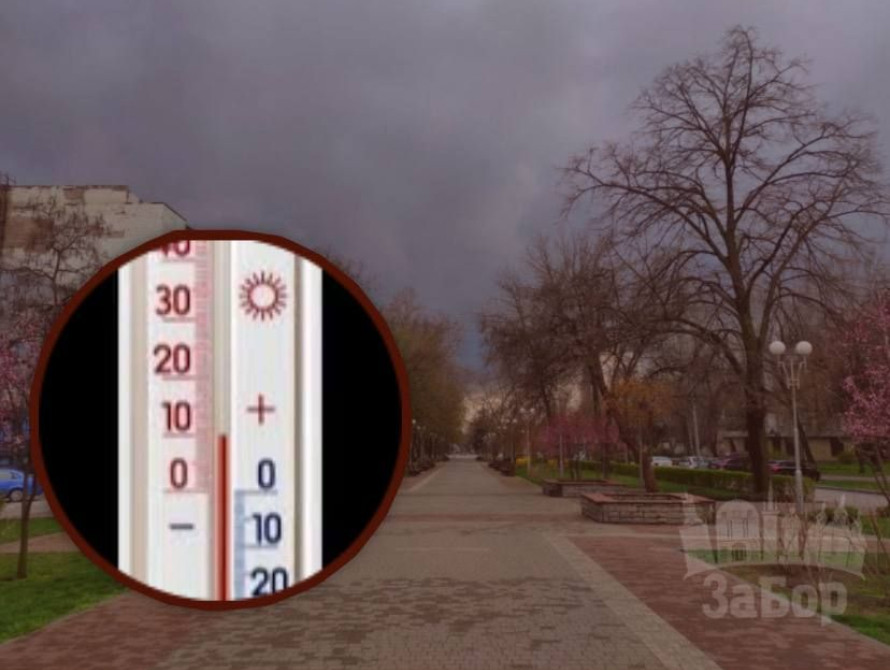 Колаж: хмарно у Запоріжжі та градусник +10