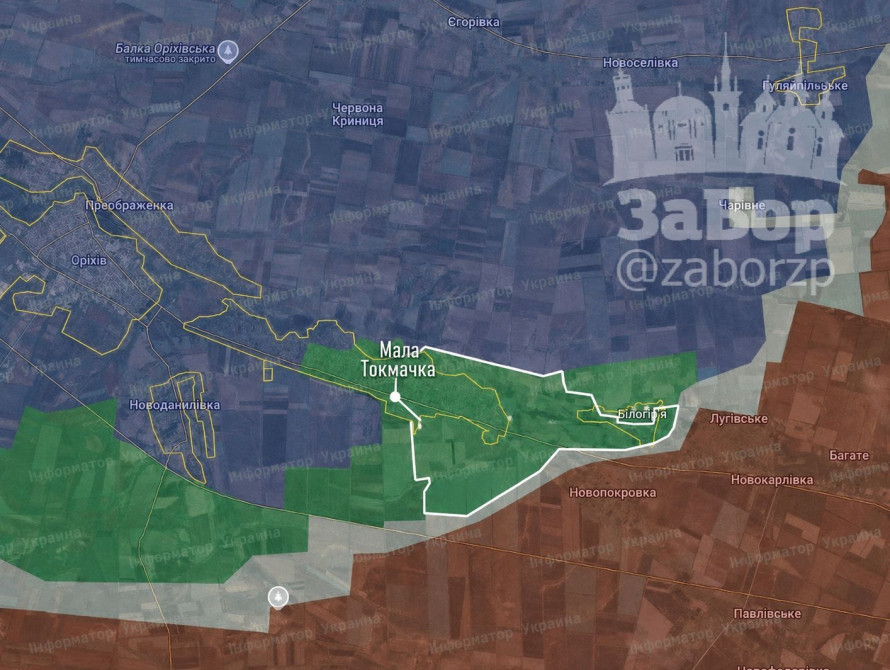 Карта, на якій позначена звільнена Мала Токмачка