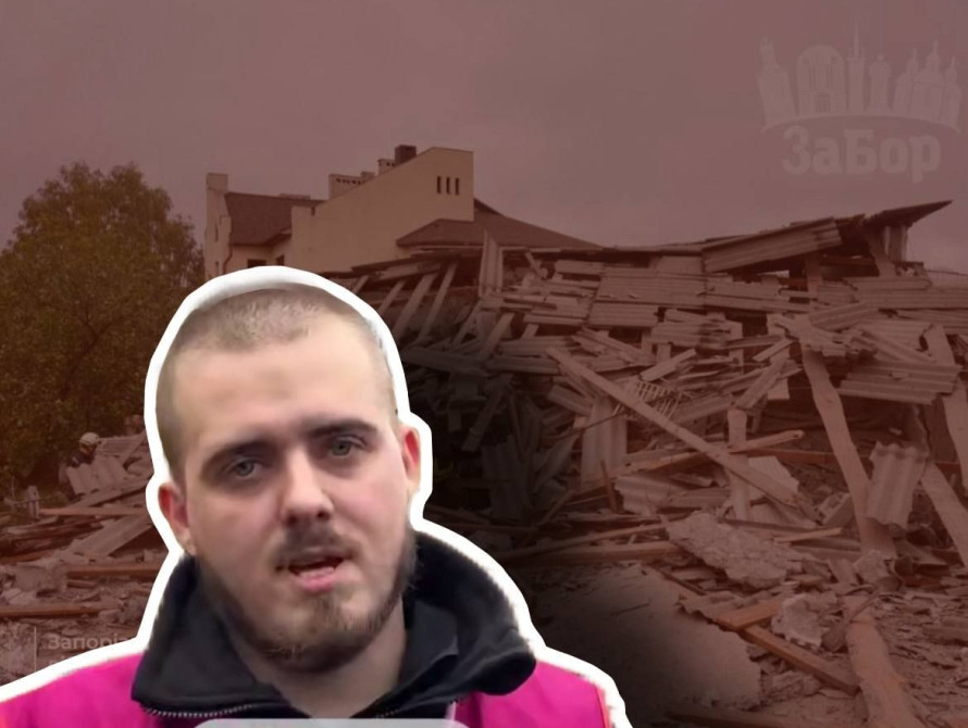 Колаж: наслідки ударів по Запоріжжю та волонтер