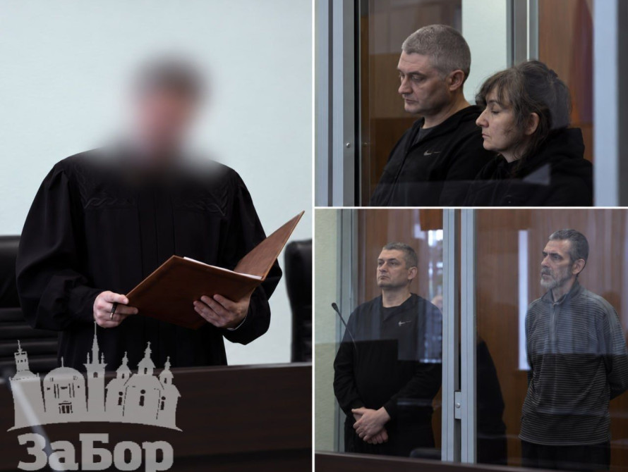 Кадри судового засідання у справі трьох мешканців Бердянська, яких окупанти звинуватили у підготовці диверсії.