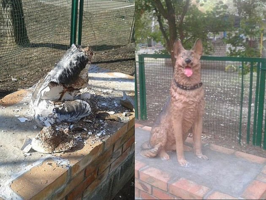 В Бердянске вандалы разрушили памятник овчарке (фото)